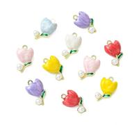 UR URLIFEHALL 18 pcs 6 Colors Enamel Tulip Flower Charms Imitation Pearl Spring Summer Floral Charms for DIY Jewelry Making Earring Bracelet Craft