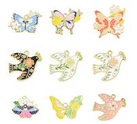 UR URLIFEHALL 18 pcs 9 Styles Butterfly Pigeon Dove Enamel Charms for Jewelry Making Cute Flower Animal Pendants for DIY Necklace Bracelet Earrings