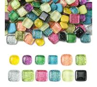 UR URLIFEHALL 180 Pcs Random Square Glass Cabochons Flat Back Glitter Cube Glass Embellishments for Scrapbooking Vase Hairclip Resin Crafts