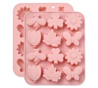 UR URLIFEHALL 2 Pcs 12 Cavity Silicone Moulds Bee Butterfly Leaf Flower Fondant Moulds for Cake Handmade Soap Muffin Brownie Chocolate Crafts