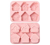 UR URLIFEHALL 2 Pcs House Shaped Silicone Moulds Cute Reusable Silicone Baking Moulds for Chocolate Fondant Candy Jelly Ice Cube Cake Decor