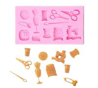 UR URLIFEHALL 2 Pcs Sewing Tools Silicone Mould Scissors Button Sewing Machine Moulds for Baking Cake Jelly Candy Pudding Cookie Soap Making