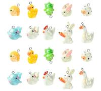 UR URLIFEHALL 20 Pcs 10 Styles Resin Animal Charms 3D Duck Rabbit Turtle Charms for DIY Jewellery Making Keychain Crafts Phone Straps