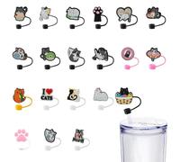 UR URLIFEHALL 20 Pcs 20 Styles Cat Straw Cover Caps Kitten Theme Straw Toppers Reusable Drinking Straw Tip Lids for Stanley Cup Drink Straws Plug