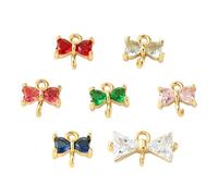 UR URLIFEHALL 20 Pcs Brass Pave Glass Bow Connector Charms Golden Colourful Double Hole Bowknot Charms for Bracelets DIY Jewellery Making Crafts