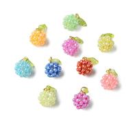 UR URLIFEHALL 20 pcs Random Glass Beaded Fruit Charms Colorful Sweet Food Pendants with Acrylic Green Leaf Charms for Bracelet Necklace Jewelry Making