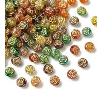 UR URLIFEHALL 200 Pcs Acrylic Rose Flower Beads Vintage Floral Beads Golden Metal Enlaced Textured Beads for Jewellery Making DIY Bohemian Crafts