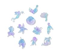UR URLIFEHALL 200 pcs Random Ocean Theme Resin Cabochons Luminous Leaf Seashell Mermaid Tail Nail Art Slices for DIY Jewelry Nail Decorations
