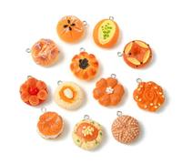 UR URLIFEHALL 24 Pcs 12 Styles Round Simulation Bread Charms Flatback Resin Imitation Food Dangle Charms for Jewellery Crafts Party Decorative