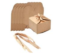 UR URLIFEHALL 24 Pcs Brown Kraft Paper Gift Boxes with Ribbon Square Paper Packaging Boxes for Presents Candy Birthday Wedding Party Favour