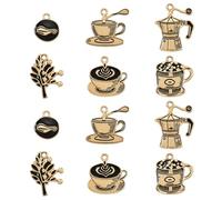 UR URLIFEHALL 30 pcs 6 Styles Enamel Coffee Charms Coffee Cup Machine Leaf Charms for DIY Craft Bracelet Necklace Earrings Jewelry Making