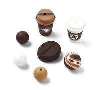 UR URLIFEHALL 30 Pcs Random Coffee Cup Silicone Bead Coffee Bean Focal Beads Round Silicone Beads for DIY Keychain Bracelet Necklace Beaded Pens