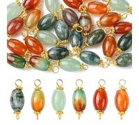 UR URLIFEHALL 30 Pcs Random Natural Gemstone Connector Charms Double Hole Oval Shape Dangle Charms for Jewellery Making DIY Necklace Bracelet