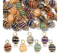 UR URLIFEHALL 35 Pcs 7 Styles Natural Stone Charms Round with Copper Wire Wrapped Gemstone Pendant Charms for Jewellery Making Healing Crafts