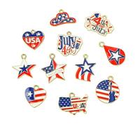 UR URLIFEHALL 38 pcs 19 Styles American Flag Enamel Charms Red White Blue Patriotic Charm Independence Day 4th of July Charms for Jewelry Making Bulk