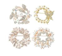 UR URLIFEHALL 4 pcs 4 Styles Imitation Pearl Flower Brooch Rhinestone Floral Butterfly Art Brooch Pin Set for DIY Wedding Party Bouquets Embellishment Crafts Decor