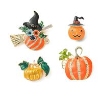 UR URLIFEHALL 4 Pcs 4 Styles Pumpkin Brooch Pins Halloween Enamel Lapel Pin Badges for Backpacks Clothes Scarfs Hats Crafts Clips Fasteners
