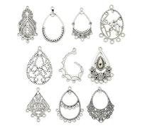 UR URLIFEHALL 40 Pcs 10 Styles Silver Connector Charms Teardrop Rhombus Charms Filigree Connectors for Earrings Crafts DIY Jewellery Making