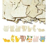 UR URLIFEHALL 40 Pcs Wooden Cat Cutouts Unfinished Blank Wood Slices with Hole Kitten Animal Embellishments for Crafts Scrapbooking Home Decor