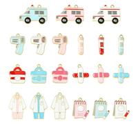 UR URLIFEHALL 42 pcs Random Enamel Medical Doctor Charms Colorful Ambulance Thermometer Test Tube Pendants Charms for Necklace Bracelet Jewelry Making