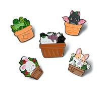 UR URLIFEHALL 5 Pcs 5 Styles Animal Potted Plant Enamel Pins Set Cute Dog Frog Rabbit Brooch Pin Badges for Bags Clothing Jackets Hats DIY Crafts