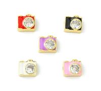 UR URLIFEHALL 5 Pcs 5 Styles Cubic Zirconia Digital Camera Beads Real 18K Gold Plated Spacer Beads for Necklace Bracelet Jewellery Making