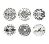 UR URLIFEHALL 5 Pcs Flower Brooches Silver Shawl Clips Flat Round Floral Lapel Pins for Cardigan Dresses Ponchos Shirt Collars Scarf Clasp