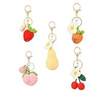 UR URLIFEHALL 5 Pcs Woven Fruit Keyrings Cherry Strawberry Bag Charms with Swivel Clasp Knitted Crochet Keychain for Bags Clothes Crafts Decor