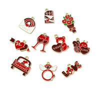 UR URLIFEHALL 50 Pcs 10 Styles Enamel Love Charms Dark Red Flower Envelope Chocolate Charms for DIY Necklace Earrings Bracelet Craft Findings