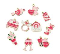 UR URLIFEHALL 50 Pcs 10 Styles Enamel Valentines Charms Pink Heart Arrow Flower Shaped Charms for Bracelet Necklace Jewellery Making Crafts