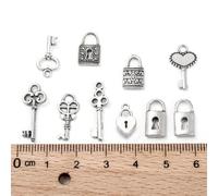 UR URLIFEHALL 50 pcs 10 Styles Tibetan Skeleton Key Charms Antique Silver Heart Lock Padlock Pendants Charms for Necklace Bracelet Jewelry Making DIY Crafting