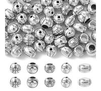 UR URLIFEHALL 50 Pcs 5 Styles Tibetan Style Sports Beads Football Baseball Round Silver Spacer Beads for Jewellery Making Bracelet Crafts