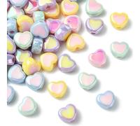 UR URLIFEHALL 50 Pcs Acrylic Heart Shaped Beads Colourful Love Heart Spacer Beads for Bracelet Necklace Earrings Jewellery Making Crafts