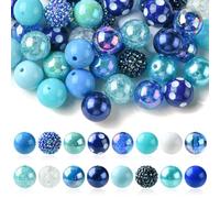 UR URLIFEHALL 50 Pcs Blue Series Chunky Bubblegum Beads Round Acrylic Beads Gumball Loose Beads for DIY Crafts Jewellery Making Hair Ornaments