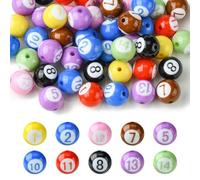 UR URLIFEHALL 50 Pcs Opaque Acrylic Number Beads Colourful Round Billiards Ball Beads for Jewellery Making DIY Crafts Keychains Beadable Pens