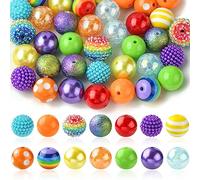 UR URLIFEHALL 50 Pcs Rainbow Theme Acrylic Round Beads 50 Pcs Round Spacer Beads with Silver End Chain Lobster Clasp Wire for Jewellery Making