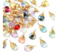 UR URLIFEHALL 50 pcs Random Teardrop Glass Pendant Charms Transparent Water Drop Crystal Dangle Charms with Copper Wire Wrapped for Jewelry Craft Making