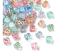 UR URLIFEHALL 50 Pcs Transparent Acrylic Dice Beads 14mm Iridescent Cube Spacer Beads for Jewellery Making DIY Bracelet Necklaces Lanyard
