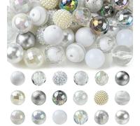 UR URLIFEHALL 50 Pcs White Series Acrylic Round Beads 20mm Bubblegum Beads Rhinestone Gumball Loose Beads for Jewellery Making Crafts