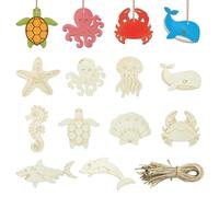 UR URLIFEHALL 50 pcs Wooden Ocean Cutouts to Paint 10 Styles Blank Unfinished Dolphin Starfish Crab Ornaments for Home Crafts Hanging Decorations