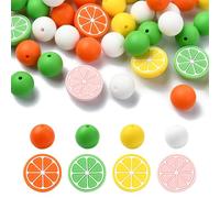 UR URLIFEHALL 58 Pcs 8 Styles Colourful Lemon Silicone Beads 15mm Round Rubber Spacer Beads for Pens Lanyard DIY Jewellery Crafts Phone Straps