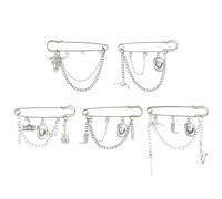 UR URLIFEHALL 5Pcs Silver Brooches Safety Pins with Pendants Chain Lapel Pins for Clothes Sweater Scarft Cardigan Craft Clips Fasteners