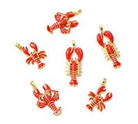 UR URLIFEHALL 6 Pcs 3 Styles Brass Enamel Lobster Charms Red Crayfish Charm Cute Ocean Animal Charms for DIY Bracelet Necklace Jewellery Making