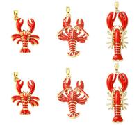 UR URLIFEHALL 6 pcs 3 Styles Brass Enamel Lobster Charms Red Crayfish Charm Cute Ocean Animal Charms for DIY Bracelet Necklace Jewelry Making