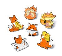 UR URLIFEHALL 6 Pcs 6 Styles Cute Fox Enamel Pins Set Cartoon Animal Brooches Lapel Pin Badges for Clothing Hats Jacket Bags Backpack Decortive