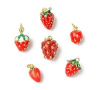 UR URLIFEHALL 6 Pcs Brass Strawberry Charms 18K Gold Plated 3D Enamel Fruit Charms for Jewellery Making Necklace Bracelet Earring DIY Crafts