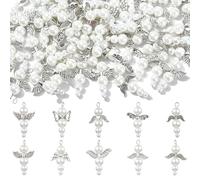 UR URLIFEHALL 60 pcs 10 Styles Acrylic Imitation Pearl Angel Charms Alloy Antique Silver Fairy Wing Charms for DIY Bracelet Necklace Earrings Jewelry Making