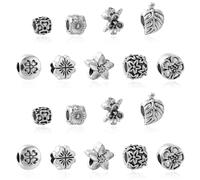 UR URLIFEHALL 60 Pcs 10 Styles Flower Spacer Beads Tibetan Alloy Antique Silver European Large Hole Beads Spacers for DIY Jewellery Making