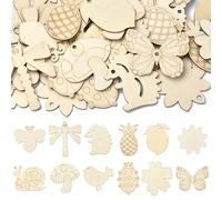 UR URLIFEHALL 60 Pcs 12 Styles Unfinished Wooden Cutouts Insects Animal Shapes Wood Slices with Hole for DIY Painting Crafts Home Garden Decor