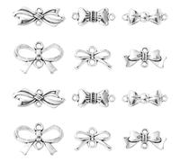 UR URLIFEHALL 60 Pcs 6 Styles Antique Silver Bow Connector Charms Double Loop Bowknot Charms for Jewellery Making DIY Crafts Necklace Bracelets